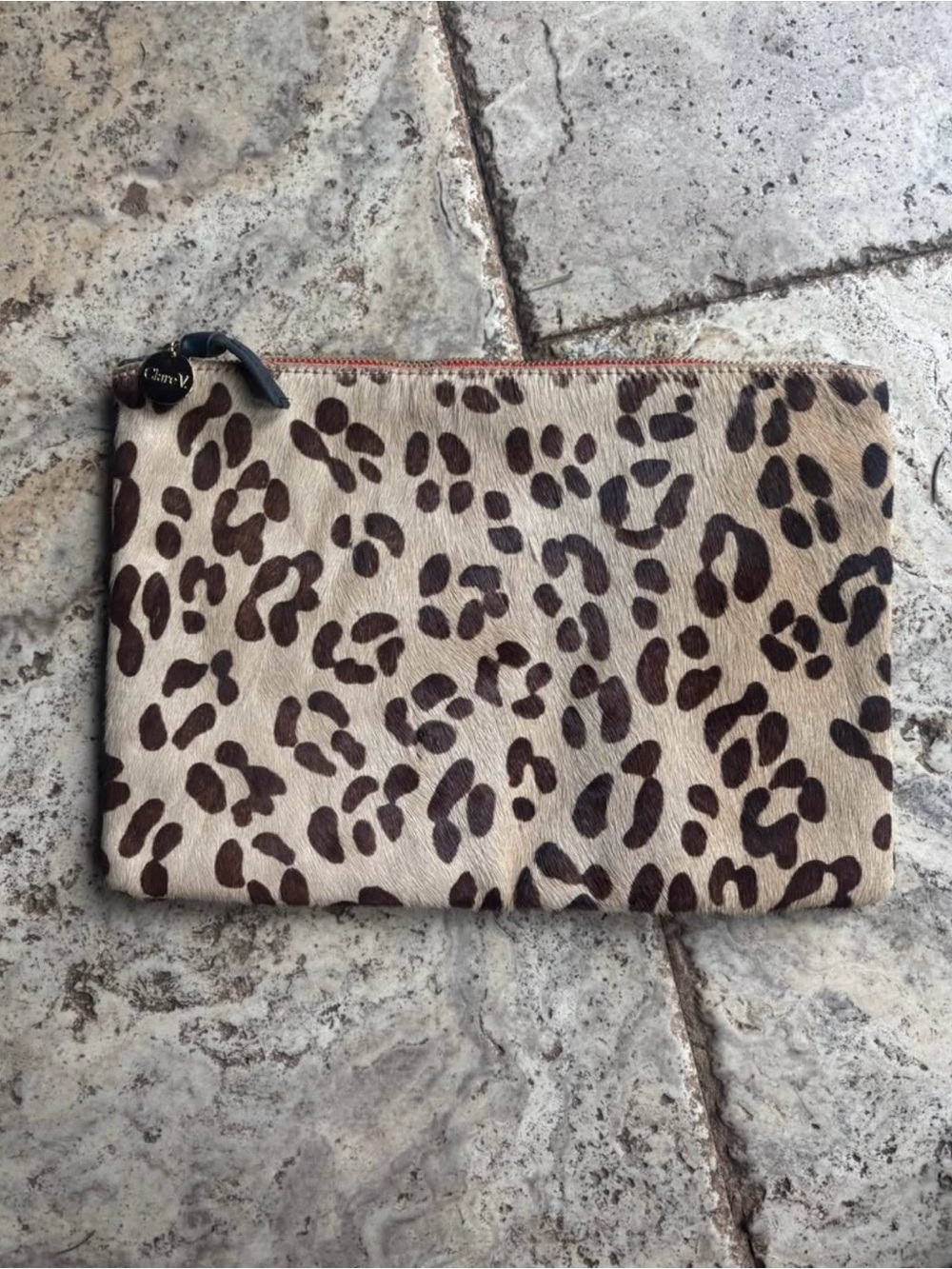 Clare V Leopard Haircalf Zip Pouch - Brown & Cream